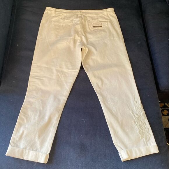 NWT ANTHROPOLOGIE CHINO Pants White Cotton Stretch Embroidered Leg Size 31P - Picture 5 of 10